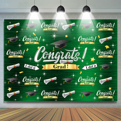 Lofaris Caps And Stars Dark Green Congrat Grad Party Backdrop