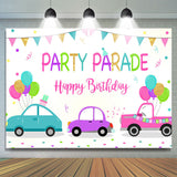 Load image into Gallery viewer, Lofaris Car Flag Balloons Happy Birthday Backdrop For Girl