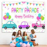 Load image into Gallery viewer, Lofaris Car Flag Balloons Happy Birthday Backdrop For Girl