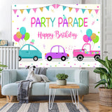 Load image into Gallery viewer, Lofaris Car Flag Balloons Happy Birthday Backdrop For Girl