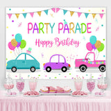 Load image into Gallery viewer, Lofaris Car Flag Balloons Happy Birthday Backdrop For Girl
