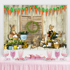 Lofaris Carrots With Toy Rabbits Wooden Happy Easter Backdrop