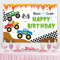 Lofaris Cars Crash Spark Tyre Boy Happy Birthday Backdrop