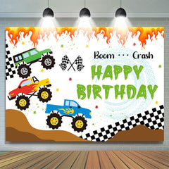 Lofaris Cars Crash Spark Tyre Boy Happy Birthday Backdrop