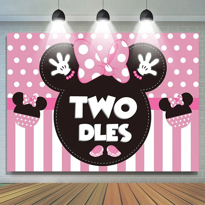 Lofaris Cartoom Pink Mouse Twodles Girl 2nd Birthday Banner