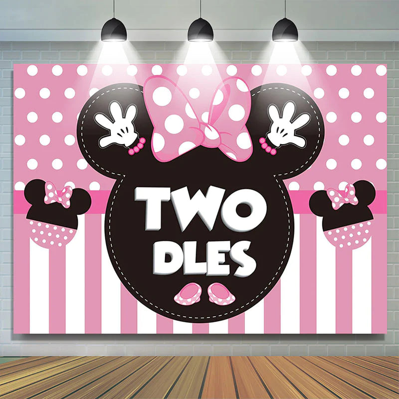 Lofaris Cartoom Pink Mouse Twodles Girl 2nd Birthday Banner