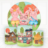 Load image into Gallery viewer, Lofaris Cartoom Thress Pigs With Houses Round Backdrop Kit
