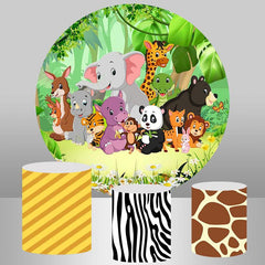 Lofaris Cartoon Animals Jungle Round Happy Birthday Backdrop