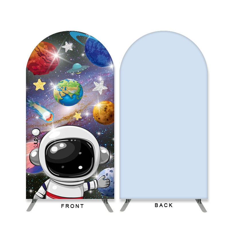 Lofaris Cartoon Astronaut Double Sided Arch Backdrop for Birthday