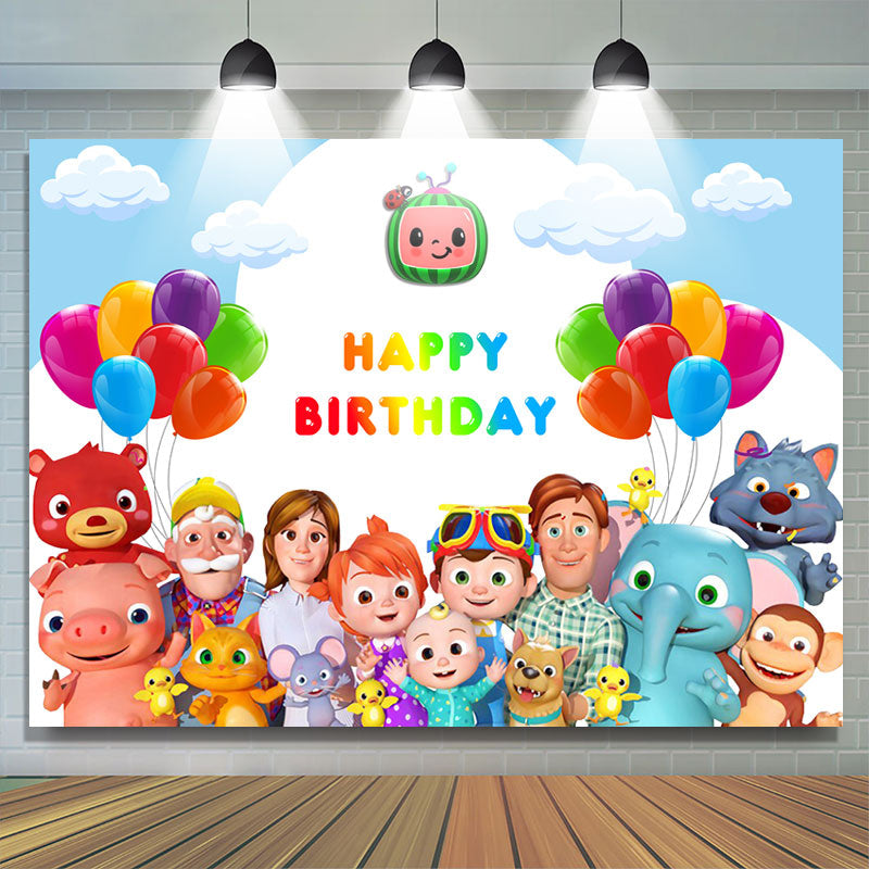 Lofaris Cartoon Balloon Happy Birthday Backdrop for Party