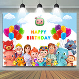 Load image into Gallery viewer, Lofaris Cartoon Balloon Happy Birthday Backdrop for Party