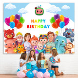 Load image into Gallery viewer, Lofaris Cartoon Balloon Happy Birthday Backdrop for Party