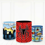 Load image into Gallery viewer, Lofaris Cartoon Boom City Red Plinth Cover Happy Birthday Pillar Wrap