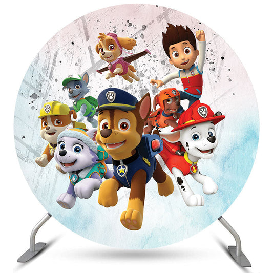 Lofaris Cartoon Boy And Little Dogs Round Birthday Backdrop