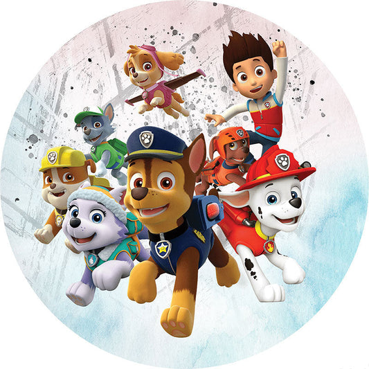 Lofaris Cartoon Boy And Little Dogs Round Birthday Backdrop