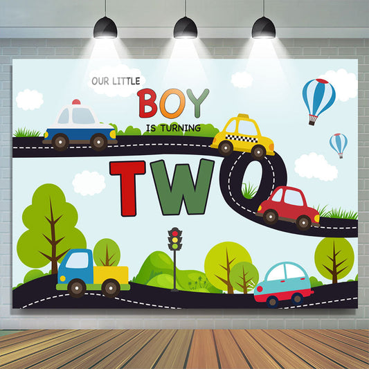 Lofaris Cartoon Car In The Highway 2nd Birthday Backdrop For Boy