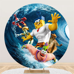 Lofaris Cartoon Character Round Birthday Surf Party Backdrop
