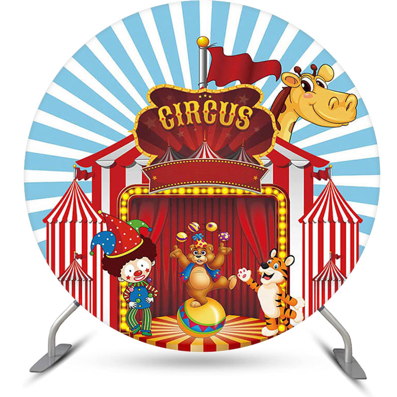 Lofaris Cartoon Circus Animal Show Round Birthday Backdrop