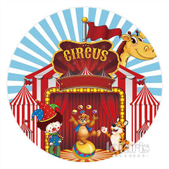 Lofaris Cartoon Circus Animal Show Round Birthday Backdrop