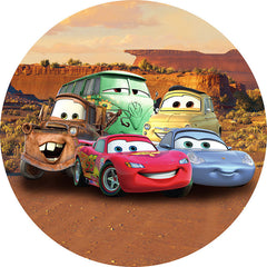 Lofaris Cartoon Colorful Cars Round Mountain Birthday Backdrop