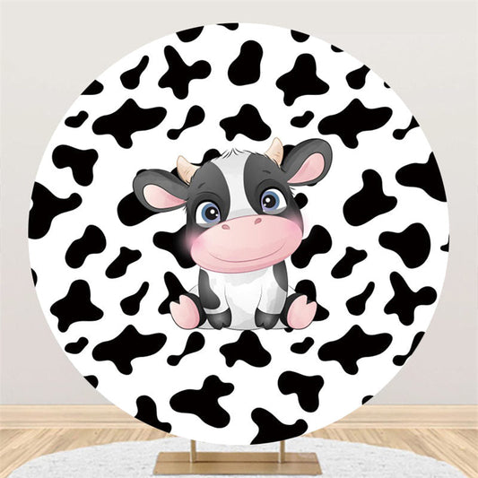 Lofaris Cartoon Cow Happy Birthday Circle Backdrop For Party