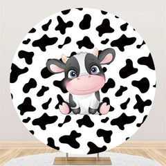 Lofaris Cartoon Cow Happy Birthday Circle Backdrop For Party