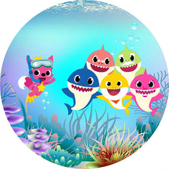Lofaris Cartoon Cute Little Shark Round Kids Birthday Backdrop Kit