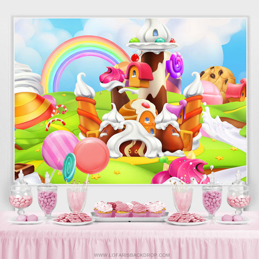 Lofaris Cartoon Dessert Word Candy Land Birthday Backdrop