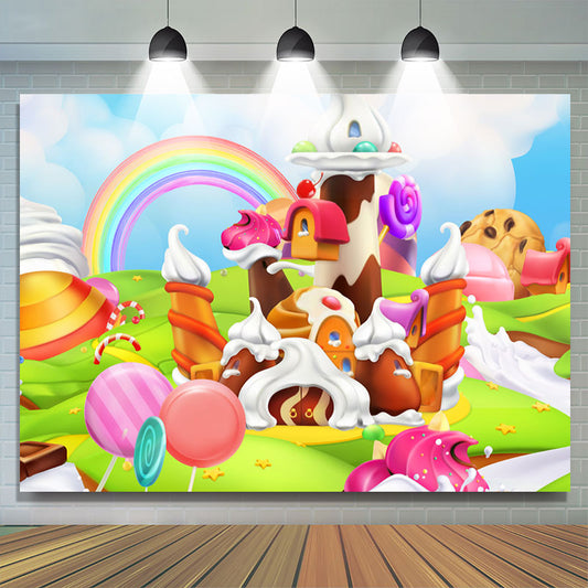 Lofaris Cartoon Dessert Word Candy Land Birthday Backdrop