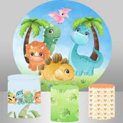 Lofaris Cartoon Dinosaur And Trees Round Baby Shower Backdrop