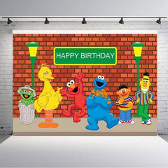 Lofaris Cartoon Dolls Brick Wall Birthday Party Backdrops