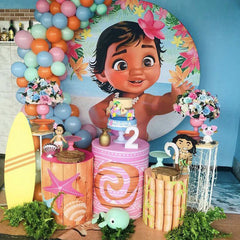 Lofaris Cartoon Floral Little Girl Round Birthday Party Backdrop Kit