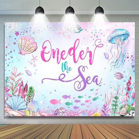 Lofaris Cartoon Glitter Oneder The Sea Happy Birthday Backdrop