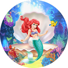 Lofaris Cartoon Glitter Sea Princess Round Girls Birthday Backdrop Kit