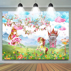 Lofaris Cartoon Horse Floral Birthday Party Backdrop For Girl