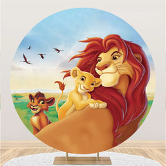Lofaris Cartoon Lions Round Happy Birthday Backdrop For Kids