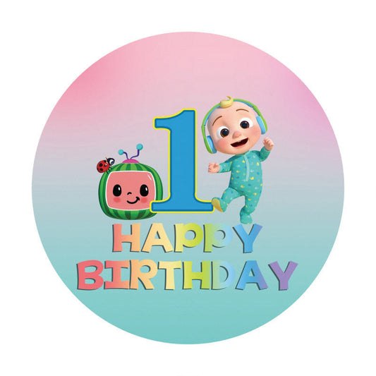 Lofaris Cartoon Little Boy Round 1st Happy Birthday Backdrop