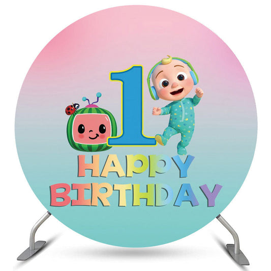Lofaris Cartoon Little Boy Round 1st Happy Birthday Backdrop