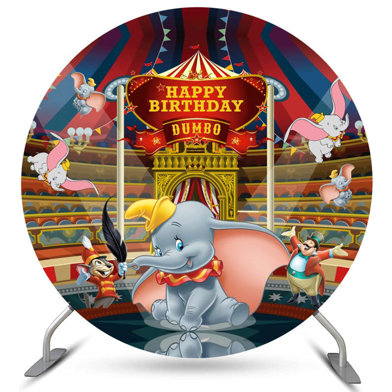 Lofaris Cartoon Little Elephant Round Circus Birthday Backdrop