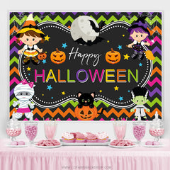 Lofaris Cartoon Little Girls Happy Halloween Theme Backdrop