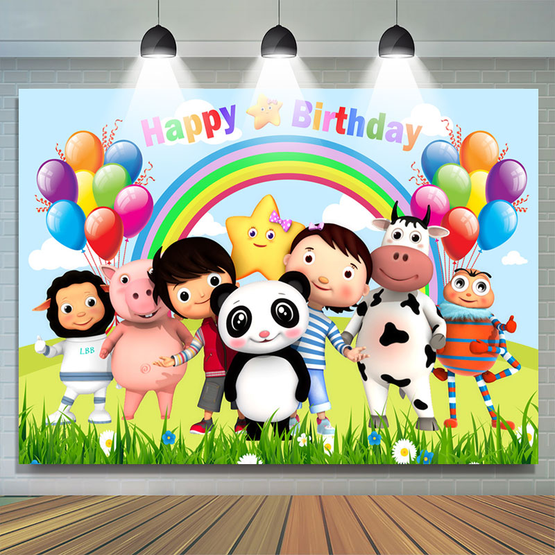 Lofaris Cartoon Little Newborn Happy Birthday Party Backdrop