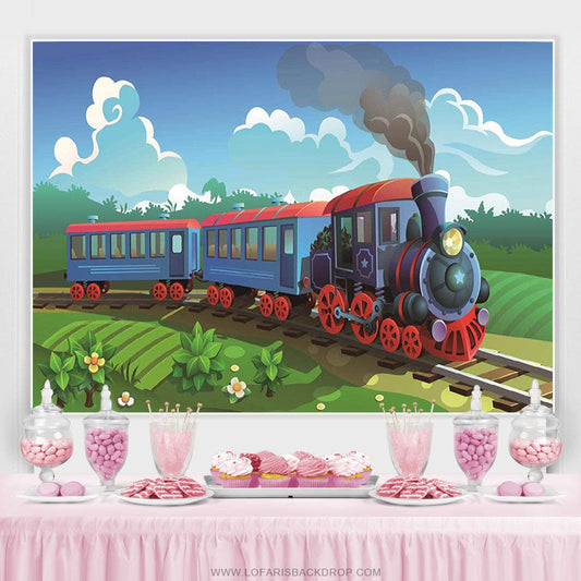 Lofaris Cartoon Little Train Theme Birthday Party Backdrop