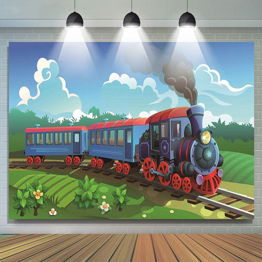 Lofaris Cartoon Little Train Theme Birthday Party Backdrop