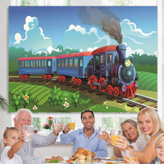 Lofaris Cartoon Little Train Theme Birthday Party Backdrop