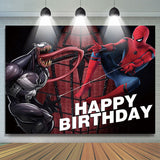 Load image into Gallery viewer, Lofaris Cartoon Monster And Hero Black White Birthday Backdrop