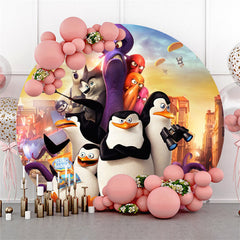 Lofaris Cartoon Penguin Round Happy Kids Birthday Party Backdrop