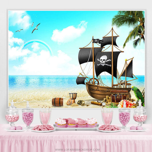 Lofaris Cartoon Pirate Ship Photography Birthday Backdrop