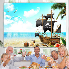 Lofaris Cartoon Pirate Ship Photography Birthday Backdrop