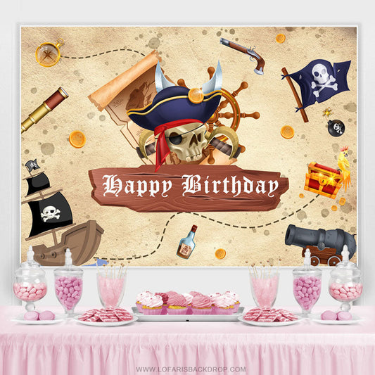 Lofaris Cartoon Pirate Theme Happy Birthday Party Backdrop