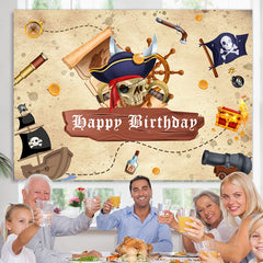 Lofaris Cartoon Pirate Theme Happy Birthday Party Backdrop